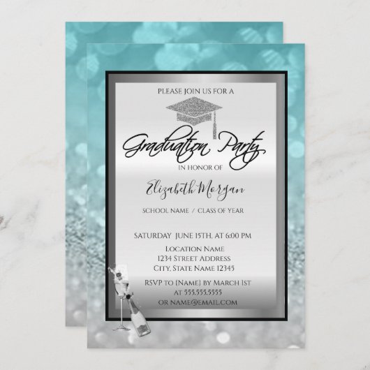 目盛りキャップ、ワイングラス《写真》ぼけ味銀目盛り 招待状 (正面/裏面)