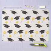 目盛りパターンバルーンと星イエローブラック 薄葉紙 (クラフト)