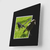 目立つオーストラリアのマグピー達 スクエア壁時計 (傾斜)