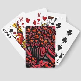 目立つ赤と黒のフローラアートワーク トランプ