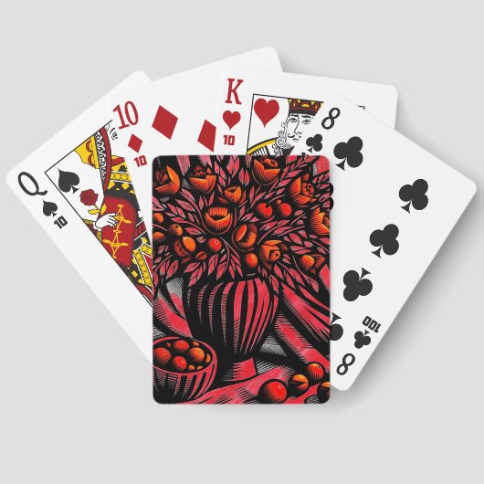 目立つ赤と黒のフローラアートワーク トランプ (裏面)