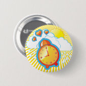 目覚し時計が付いているファンキーなボタン 缶バッジ (正面&裏面)