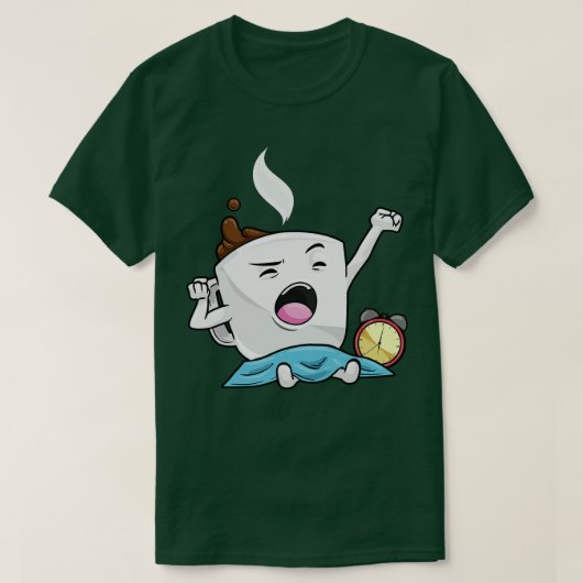 目覚まし時計とコーヒーカップ Tシャツ (デザイン正面)