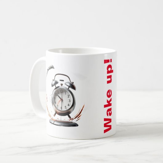 目覚まし時計と可愛い子供とマグ コーヒーマグカップ (正面左)