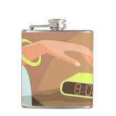 目覚まし時計のスヌーズのボタンを押す女の子の手 フラスク (正面)