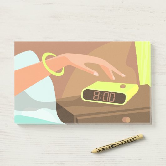 目覚まし時計のスヌーズのボタンを押す女の子の手 ポストイット (デスク)