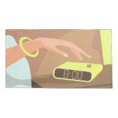 目覚まし時計のスヌーズのボタンを押す女の子の手 枕カバー (裏面-左)