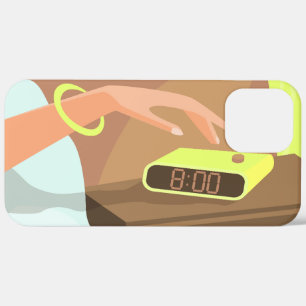 目覚まし時計のスヌーズのボタンを押す女の子の手 iPhone 12 PRO MAX ケース