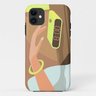 目覚まし時計のスヌーズのボタンを押す女の子の手 iPhone 11 ケース