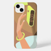 目覚まし時計のスヌーズのボタンを押す女の子の手 iPhoneケース (裏面)