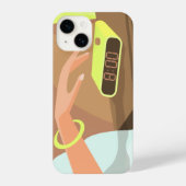 目覚まし時計のスヌーズのボタンを押す女の子の手 iPhoneケース (裏面)