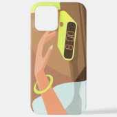 目覚まし時計のスヌーズのボタンを押す女の子の手 iPhoneケース (裏面)