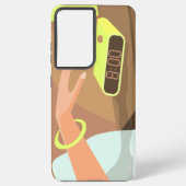 目覚まし時計のスヌーズのボタンを押す女の子の手 SAMSUNG GALAXYケース (裏面)