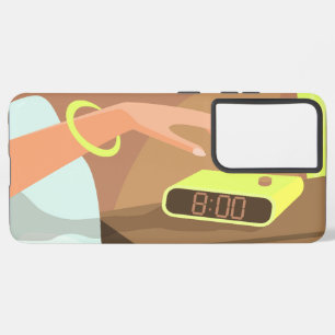 目覚まし時計のスヌーズのボタンを押す女の子の手 SAMSUNG GALAXY S21+ケース