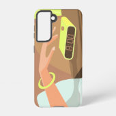 目覚まし時計のスヌーズのボタンを押す女の子の手 SAMSUNG GALAXYケース (裏面)