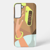 目覚まし時計のスヌーズのボタンを押す女の子の手 SAMSUNG GALAXYケース (裏面)