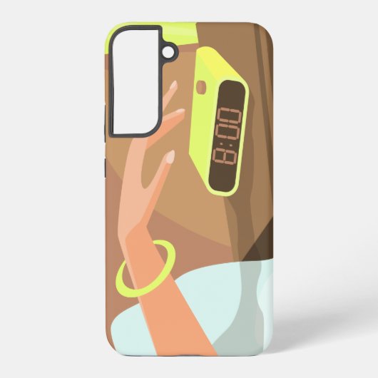 目覚まし時計のスヌーズのボタンを押す女の子の手 SAMSUNG GALAXYケース (裏面)