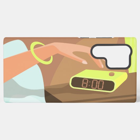 目覚まし時計のスヌーズのボタンを押す女の子の手 SAMSUNG GALAXYケース (裏面横)