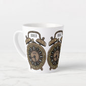 目覚まし時計の漫画イラストレーション カフェラテマグ (左アングル)