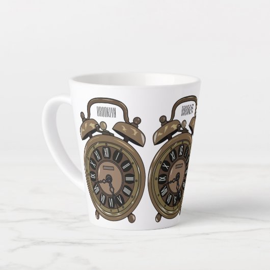 目覚まし時計の漫画イラストレーション カフェラテマグ (左アングル)