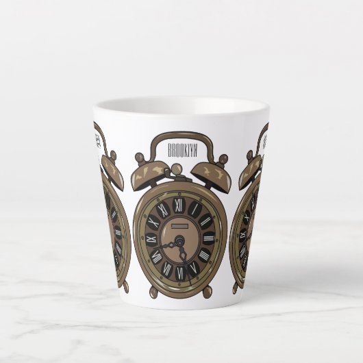 目覚まし時計の漫画イラストレーション カフェラテマグ (正面)