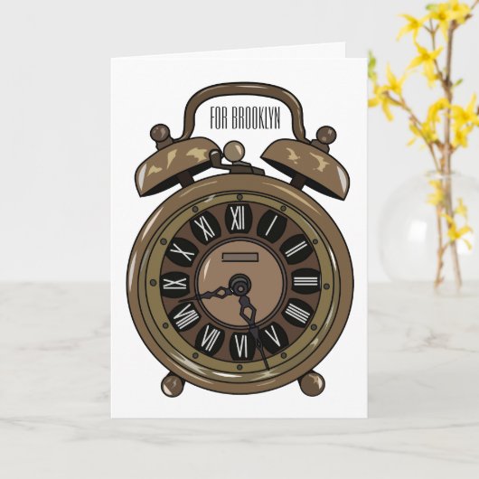 目覚まし時計の漫画イラストレーション カード (黄色い花)