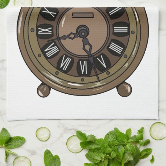 目覚まし時計の漫画イラストレーション キッチンタオル (折り畳み)