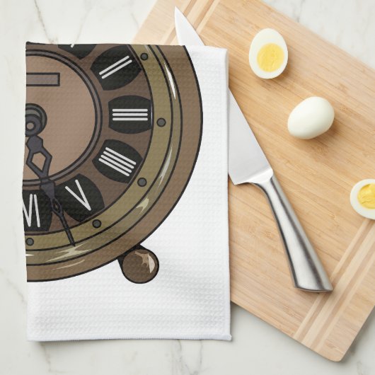 目覚まし時計の漫画イラストレーション キッチンタオル (四つ折り)