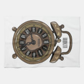 目覚まし時計の漫画イラストレーション キッチンタオル (横)