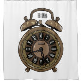 目覚まし時計の漫画イラストレーション シャワーカーテン (正面)