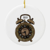 目覚まし時計の漫画イラストレーション セラミックオーナメント (裏面)
