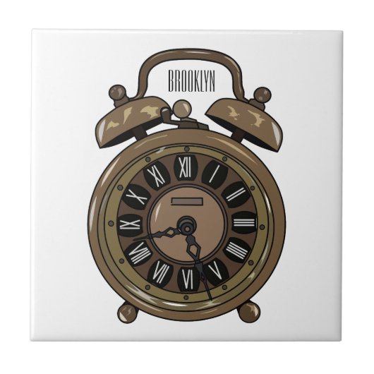 目覚まし時計の漫画イラストレーション タイル (正面)