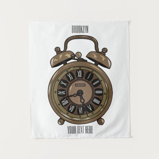 目覚まし時計の漫画イラストレーション タペストリー (正面)