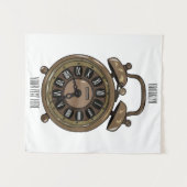 目覚まし時計の漫画イラストレーション タペストリー (正面(横))