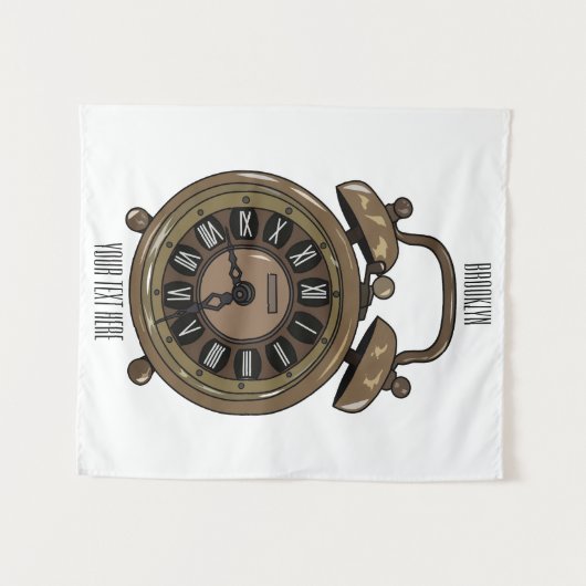 目覚まし時計の漫画イラストレーション タペストリー (正面(横))