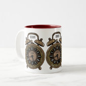 目覚まし時計の漫画イラストレーション ツートーンマグカップ (正面左)