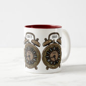 目覚まし時計の漫画イラストレーション ツートーンマグカップ (正面右)