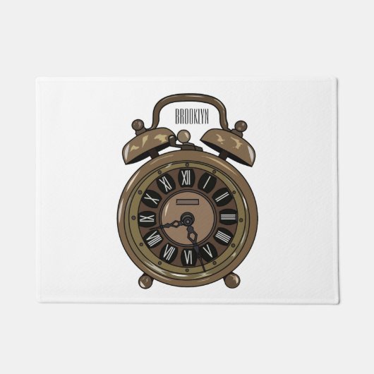 目覚まし時計の漫画イラストレーション ドアマット (正面)