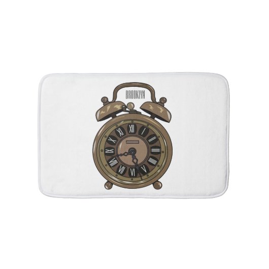 目覚まし時計の漫画イラストレーション バスマット (正面)