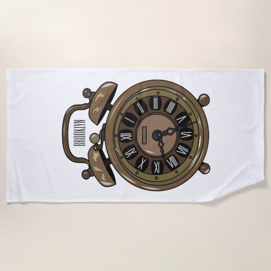 目覚まし時計の漫画イラストレーション ビーチタオル (正面)