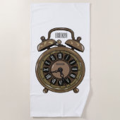 目覚まし時計の漫画イラストレーション ビーチタオル (正面)