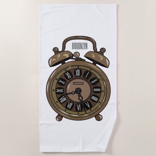 目覚まし時計の漫画イラストレーション ビーチタオル (正面)