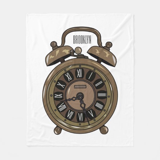 目覚まし時計の漫画イラストレーション フリースブランケット (正面)