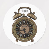 目覚まし時計の漫画イラストレーション ラベル (デザイン2)