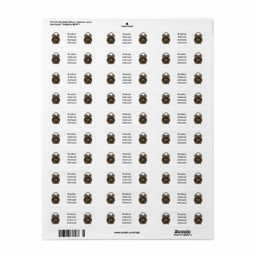 目覚まし時計の漫画イラストレーション ラベル (フルシート)