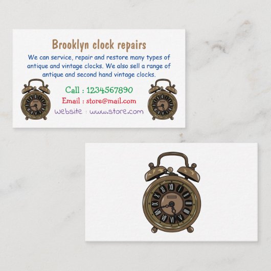 目覚まし時計の漫画イラストレーション 名刺 (正面/裏面)