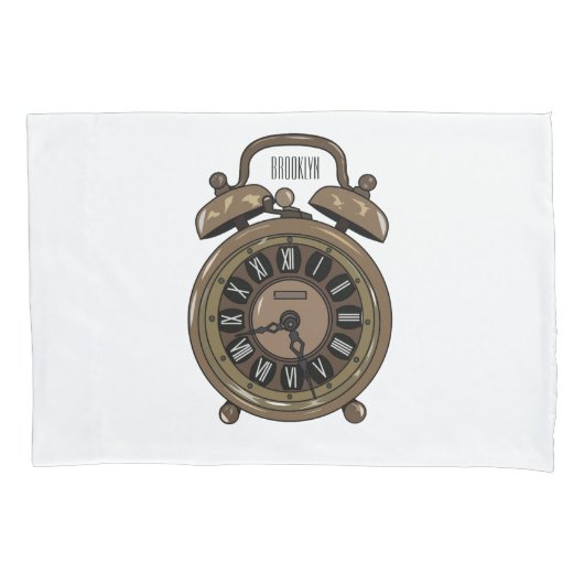 目覚まし時計の漫画イラストレーション 枕カバー (正面)