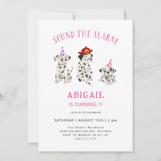 目覚まし消防士の女の子の誕生日パーティーを鳴らす 招待状 (正面)