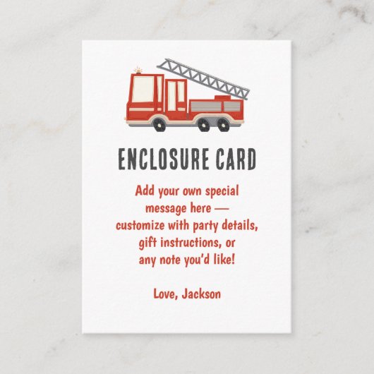 目覚まし消防車の誕生日パーティーを鳴らす エンクロージャーカード (正面)