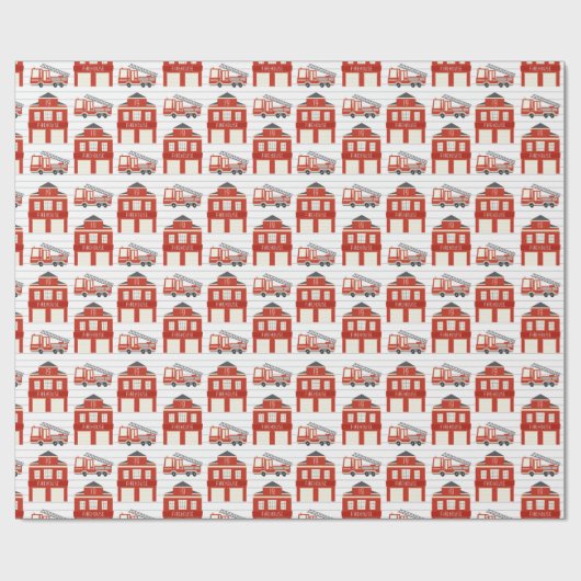 目覚まし消防車の誕生日パーティーを鳴らす ラッピングペーパー (フラット)